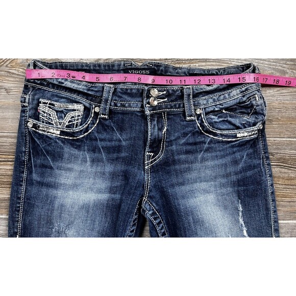 Vigoss The New York Boot Cut Jeans Size 9/10 Flap Back Pockets Distressed - Picture 14 of 16